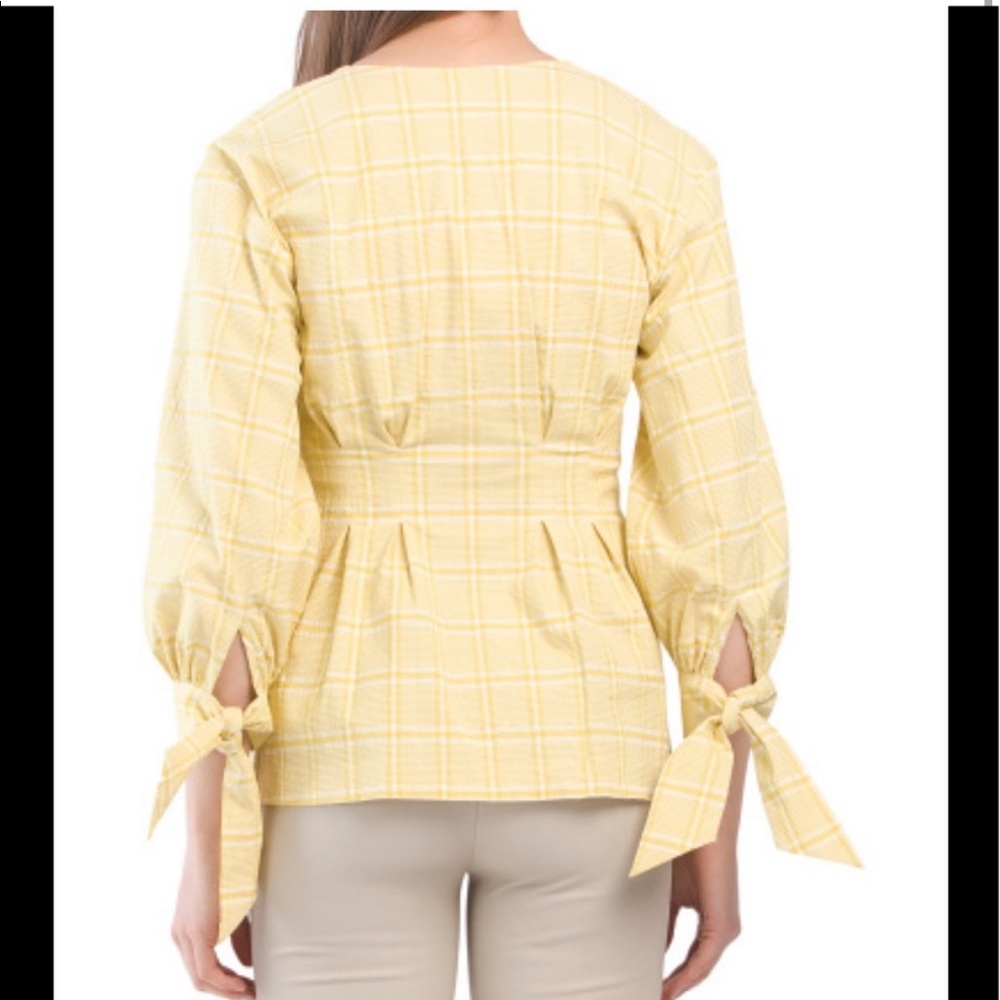Pearl By Lela Rose Plaid Seersucker Full Sleeve Top in Sunflower - Picture 2 of 10